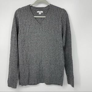 CROFT & BARROW V-NECK GRAY BRAIDED DESIGN SWEATER MEDIUM